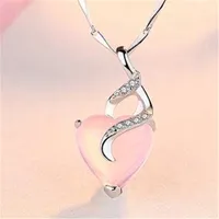 Silber Halskette Damen Halskette weibliche natürliche Hibiskus Stein Anhänger weibliche herzförmige rosa Kristall Claviclekette Gold WY1030 stieg