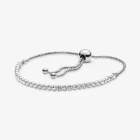 100% 925 Sterling Silver Sparkling Chain Adjustable Slider Tennis Bracelet Pave Cubic Zirconia Fashion Women Wedding Engagement Jewelry Accessories