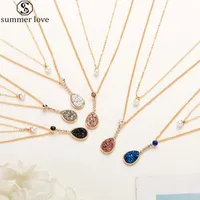6 Farben-Harz Druzy Stein Double-Layer-Halskette mit Goldfarbe Perle und Teardrop Anhänger in Form von Halskette für Frauen Valentinstag-Geschenk-Z