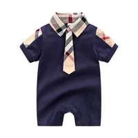 Baby rompers baby boys plaid jumpsuits toddler kids lapel short sleeve cotton gentleman clothing fashion newborn kids lattice rompers A2333