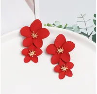 Double Flower Earrings Trendy Pink Flowers studs Earrings For Women Wedding Party Jewelry Boho Metal Earrings Female SHU