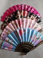 Free Shipping 10pcs Vintage Chinese Spun Silk Flower Printing Hand Fan Folding Hollow Carved Hand Fan Event & Party Supplies