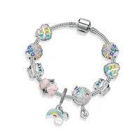 Neue 925 Silber Regenbogen Armband Himmel Blume Charme Perlen Schlangenkette Charms Armbänder Geburtstagsgeschenk DIY Schmuck