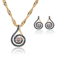 (202S) MGFam Blue Stone Jewelry Set (الأقراط قلادة قلادة) المرأة 18 كيلو الذهب الأصفر مطلي محظوظ جولة نوعية جيدة