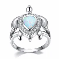925 Sterling Silver Luksusowe kryształowe pierścienie Niebieski / Biały Ogień Turtle Pierścienie dla kobiet