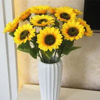 Artificial Flowers Sunflower seda amarela com casamento cabeça 16 centímetros decorativo flor Bouquet casa decoração decoração de jardim 68 centímetros Comprimento LQPYW944