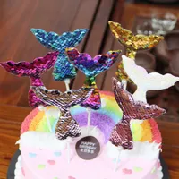 Itens pérola da sereia Lantejoula cauda Cake Toppers Glitter Wedding Party Festival Christmas Birthday Cake Decoration Abastecimento Novidade