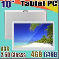 838 Hohe Qualität 10 Zoll MTK6580 2.5D Glasis IPS Kapazitive Touchscreen Dual Sim 3G GPS Tablet PC 10 "Android 6.0 Octa Core 4GB 64GB G-10PB