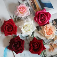 10 pz / lotto Simulazione Teste di rose Bordo arricciato artificiale Fiori di rosa per sfondo di nozze Accessori per la composizione di fiori da parete Fiori finti