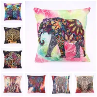 Färgglada Elephant Pillow Case Cushion Cover Linne Bomull Kvadratisk Kudde Kasta Kuddehölje Hem Sofa Decor