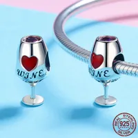 100% 925 Sterling Silver Charms Cute Wine Glass Heart Bead fit Pando Bracelet for Women fashion jewelry mexico