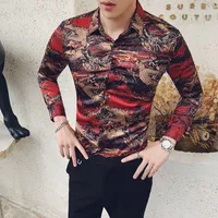 Camisa de los hombres del estilo chino con estilo Dragon Imprimir Camisa para hombre de manga larga Streetwear hombre vestido camisas Slim Fit All Match Party Taxedo