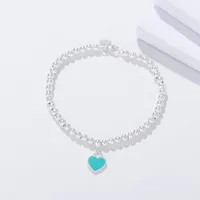100% 925 Sterling Silber Blau Herzform Anhänger Perlen Kette Armband Mode DIY Schmuck Zubehör Für Frauen Geschenk
