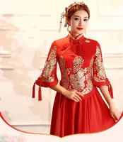2019 New Women Traditional Chinese Wedding Gown Red Cheongsam Dress Vintage Qipao China Dresses Robes Oriental Dresses Wedding Cosplay Dress