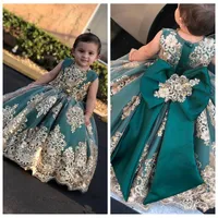 Jewel Ball Gown Flower Girl Dresses Lace Appliques With Big Bow Back Girls Pageant Party Gowns 2020 Formal Sleeveless Communion Dress