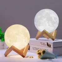3d LED Night Magical Moon Led Light Moonlight Desk Lamp USB Uppladdningsbar 3D Ljusfärger Stepless för heminredning Julljus