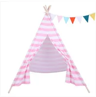 Grossist gratis frakt varm försäljning indiska tält barn teepee tält baby inomhus dockor med färgade flaggor rosa