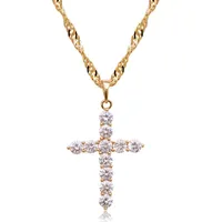 (263P) Full Zircon Cross Pendant Jewelry For Womne Men Gold Plated 18k Zircon Stone with Free 45cm Chain.