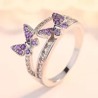 Großhandels-europäische und amerikanische neue Paar Ringe Frauen heißen Verkauf Doppel-Schmetterling Ring Schmuck Zubehör Damen Kristall Geschenk