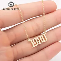 Fashion Birth Year Jewelry on Neck Initial Letter Years Number Pendant Necklace Birthday Gift Charm Stainless Steel Necklaces Women Wholesale Items