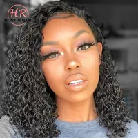 Honrin Hair Short Bob Curly Lace Front Wig Brazilian Virgin Hair Hair Deep Curly Precked Hairline 150 ٪ Bleached Cnotes