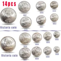 14 sztuk Wielka Brytania Sovereign Pełny zestaw Mosiądz kopia Monety Queen Victoria Coins Home Decoration Collection