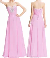 Rosa Chiffon A-Line Vestidos Robe Soiree Graça Karin cristal frisado rosa vestidos formais para Ocasião Vestidos festa especial