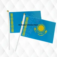 Казахстан Ручная Тканька Ткани Флаги Безопасность Шарика Верхняя Рука Национальные Флаги 14 * 21см 10 шт. Много