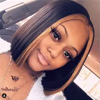 Highlight Color Ombre Short Bob Blonde Lace Front Human Hair Wig Baby Hair Remy Brazilian Full Lace Wigs Pre Plucked Natural Hairline