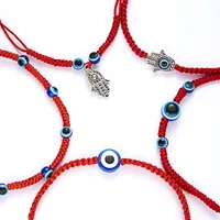 Encantos del mal de ojo azul de Turquía Fatima Amistad Lucky brazaletes Cábala religiosa Hamsa mano pulseras rojo cuerda tejida pulsera ajustable