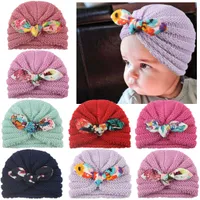New Baby Girl Boy Knitted Turban Bunny Ears Bow Hat Toddler Kids Head Wrap Headband Solid Candy Color Wool Cap 6M-4T