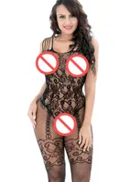 Charm Sexy Fishnet Sheer Mesh Bodysuit Leotard Sex Clothes Open Crotch Mesh Flower Stocking On The Bod