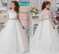 Günstige weiße Blumen Mädchen Kleider für Hochzeiten Spitze Mädchen Pageant Kleider Erstkommunion Kleid Kleine Mädchen Prom Ball Kleid0