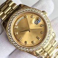 남자 시계 DATE-218348A 시리즈 18K 골드 다이얼 다이아몬드 인레이 자동 기계식 시계 대통령 스트랩 원래 폴딩 버클 세계 판매