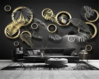 Fond d'écran personnalisé 3d européen Tropical moderne Simple 3D Stereo plante Golden Leaf Décoration d'intérieur Salon Chambre Wallcovering HD Wallpaper