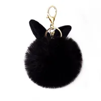 Cute Fluffy Fur ball Keychains Rabbit Ear Ball Pendant For Purse Phone Bunny Pompom Keyring Ornaments Hair Ball Keychain