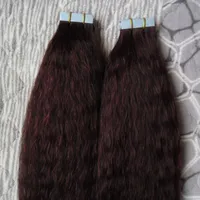 Verworrene gerade Remy Skin Schussband in lockigem Verlängerungshaar 100g 40 stücke Corase Yaki Klebeband in menschlichen Haarverlängerungen doppelseitiges Band Haar