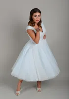 Perfect choice for reception as well as the ceremony polka dot tulle Satin V Neck Knee Length Wedding Dresses plus size pro dresses SW0041