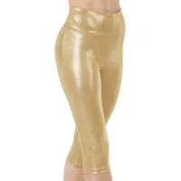 Speerise женщин спандекс блестящий металлический Золотой танец Capris высокой талией Плюс Размер поножи Stretch Тощий штаны Dancewear костюмы
