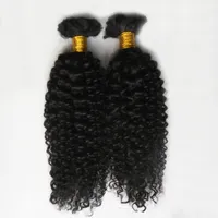 Mänskliga flätande hårbulk 2 st Brazilian Braiding Hair Bulk No Weft 200g Brasiliansk Kinky Curly Hair Bulk