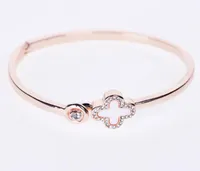 Luxury electroplated rose gold inlaid natural crystal charm Bangle European fashion hot selling clover women&#039;s cuff bracelet Jewelry Bijoux