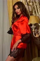 高品質の赤い安い新しいブランドのシルク女性パジャマセットセクシーな寝室セットシルクの夜の女性ローブガウンセット女性寝ている服のドレス