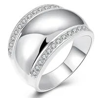 Nave libera placcata argento lucido gamma intarsiati zircone anello formato DJSR781 US 8; piatto d'argento 925 femminile con gioielli pietre laterali Anelli
