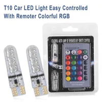 10X Colorful Car Light Silicone RGB LED 12V 6SMD Accessories Strobe T10 License Plate Lamp Warning With Remote Control Wedge Bulbs