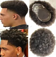 Mężczyźni System Włosów Afro Hair Toupee Lace Front Z Mono NPU Dark Brown # 2 Brazylijska Dziewica Remy Ludzkiej Wymiana Włosów dla Czarnych Mężczyzn
