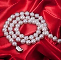 Joyería Fina blanco doğal de 9-10 MM yaka de perlas de agua dulce perla genuina enviar mamá broche Plata