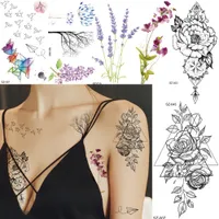 Acuarela Papel Plano Tatuaje Temporal Pegatinas Mujeres Cuerpo Arte Brazo Reed Rama Fake Tatoos Geometría Flor Lavanda Tatuaje Tatuaje