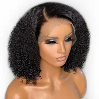 Kısa bob dantel ön insan saç perukları 13x4 Kinky Kıvırcık Peruk Kadınlar için% 130 Yoğunluk Remy Glueless Hint Bebek Saç İle Kapanmış