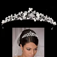 12st glitter rhinestone och pärla tiara huvudband simulerade smycken hår krona tillbehör till brud prinsessa födelsedagsfest dia 13cm