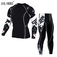 Джек Cordee 3D Print Men Устанавливает рубашки сжатия + Леггинсы Базовый слой Crossfit Fitness Brand MMA с длинным рукавом футболка плотные вершины